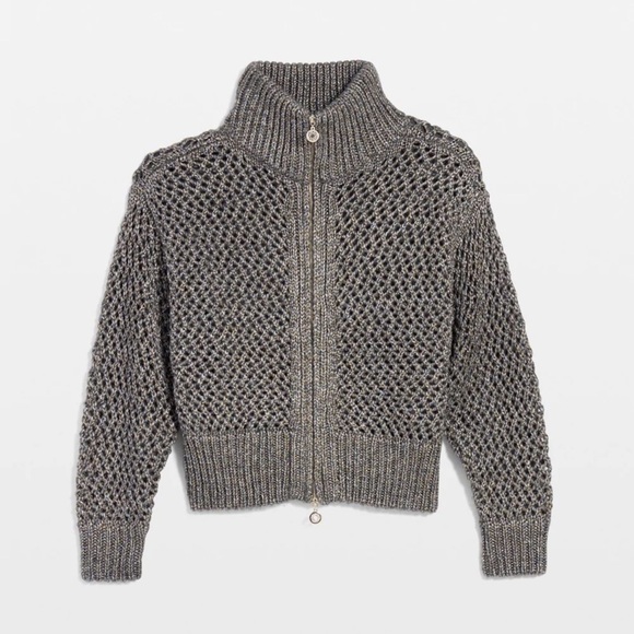 🌟White House Black Market Open Stitch Zip-Up Metallic Cardigan - Picture 3 of 13